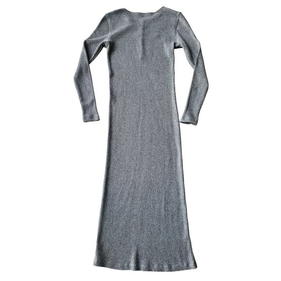 ZARA Henley Heather Gray Ribbed Polo Neck Soft Midi Dress Scandi Girl Size M - Picture 10 of 16